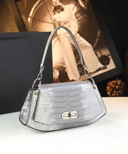 CENDORO Silver Embossed Calf Leather Satchel